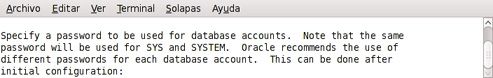 Instalar Oracle Dabase XE en GNU Linux Fedora 10 - Configuración BD - Contraseña SYS y SYSTEM