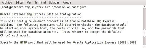 Instalar Oracle Dabase XE en GNU Linux Fedora 10 - Configuración BD - Puerto administración