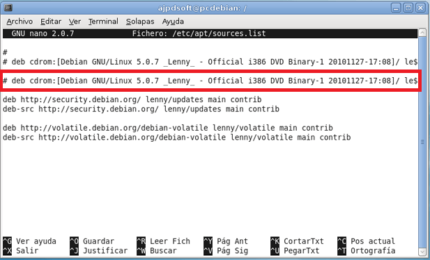 Desactivar búsqueda de aplicaciones en DVD de instalación de Debian