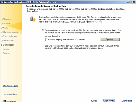 Instalar Symantec Backup Exec 12.5 for Windows Servers en Windows Server 2003