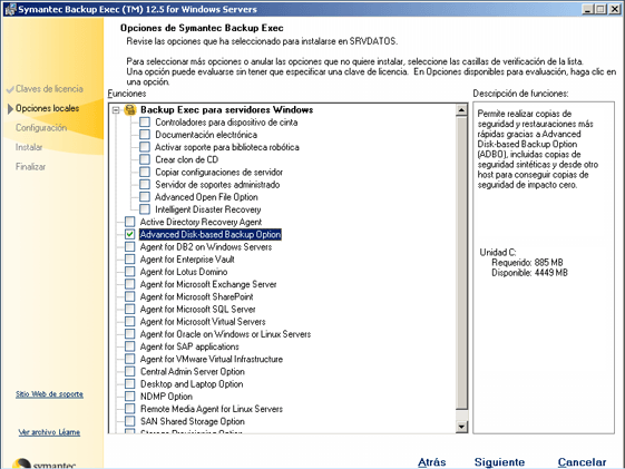 Instalar Symantec Backup Exec 12.5 for Windows Servers en Windows Server 2003 - Un ejemplo de configuración inicial de Symantec Backup Exec