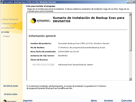 Instalar Symantec Backup Exec 12.5 for Windows Servers en Windows Server 2003 - Un ejemplo de configuración inicial de Symantec Backup Exec