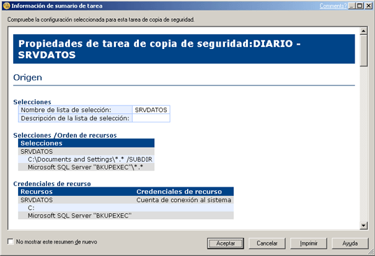 Instalar Symantec Backup Exec 12.5 for Windows Servers en Windows Server 2003 - Añadir nueva tarea de copia de seguridad en Symantec Backup Exec