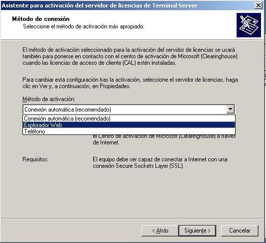 Instalar servidor de licencias de Terminal Server
