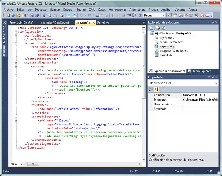 Desarrollar aplicación con Visual Basic .Net de Visual Studio 2010 con acceso a PostgreSQL usando el asistente para agregar nuevo origen de datos