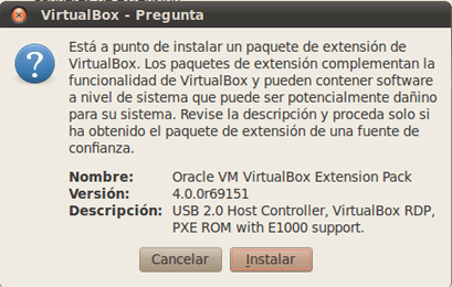 Instalar Oracle VM VirtualBox Extension Pack en Linux para VirtualBox