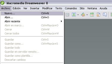 Nuevo fichero - Macromedia Dreamweaver