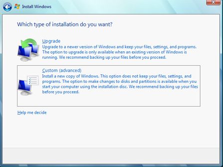 Instalar Microsoft Windows 7 Ultimate Beta 1 - Tipo de instalación