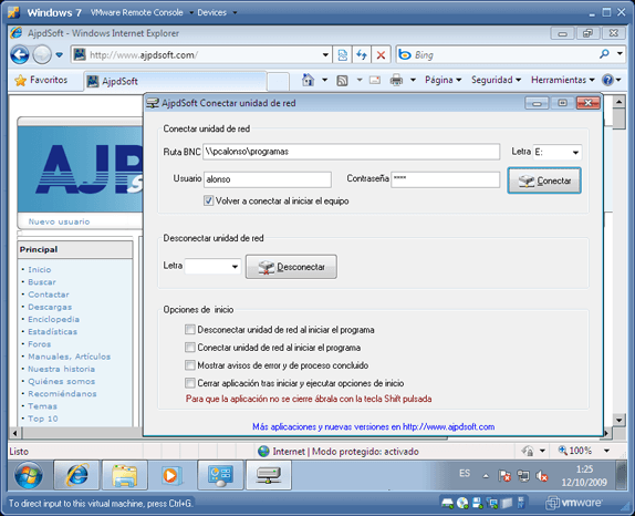 AjpdSoft Instalación de Microsoft Windows 7 Ultimate virtualizado en VMware Server 2.0.1 - Programas AjpdSoft realizados con Borland Delphi 6 en funcionamiento en Windows 7