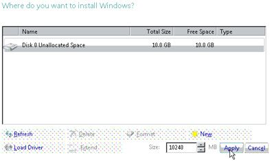 Creación de particiones - Windows Vista Beta 2