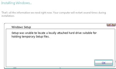 Error de falta de espacio para la instalación - Windows Vista Beta 2