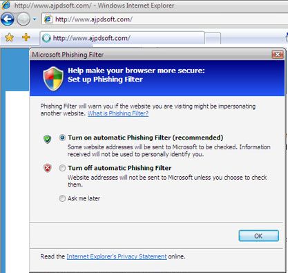 Aviso seguridad al abrir Internet Explorer 7 - Windows Vista Beta 2