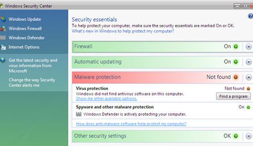 Centro de seguridad de Windows - Windows Vista Beta 2