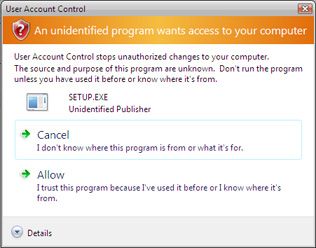 Aviso de acceso no autorizado por aplicación - Windows Vista Beta 2