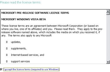 Acuerdo de licencia - Windows Vista Beta 2