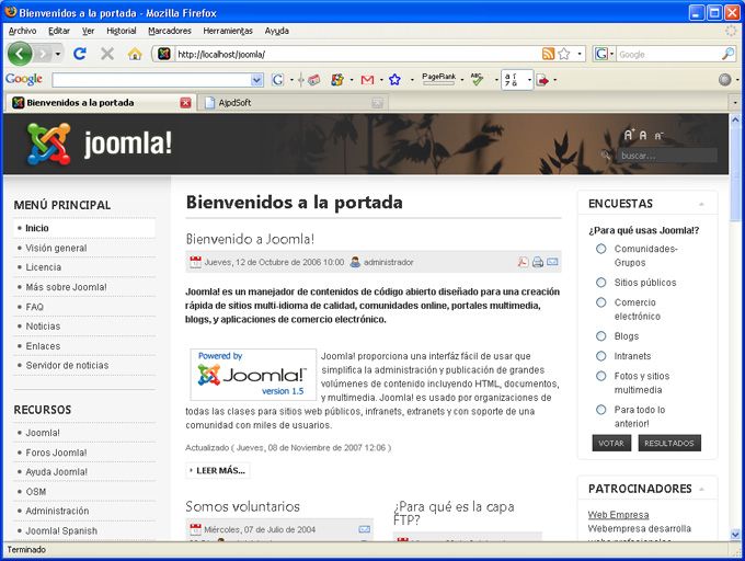 Instalación de Joomla! - Aspecto inicial de nuestro sitio web