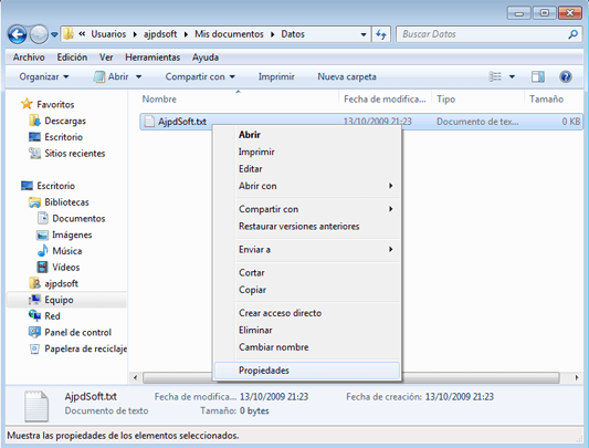 Ver o modificar los atributos de los archivos desde la interfaz gráfica de Windows 7