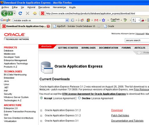 Instalación de APEX 3.2 en Oracle XE - Descarga de APEX
