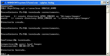 Instalación de APEX 3.2 en Oracle XE - Ejecución script crear imágenes APEX