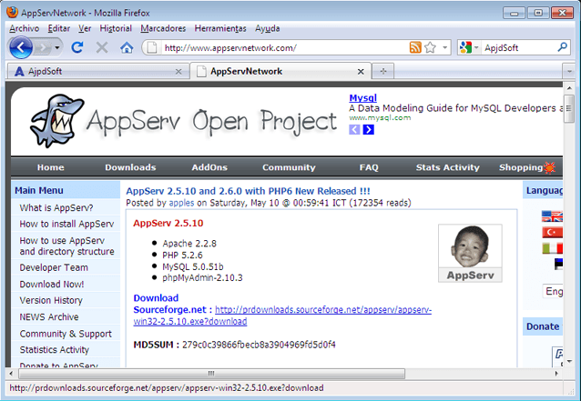 Descarga e instalación de AppServ (Apache, PHP, MySQL y phpMyAdmin)