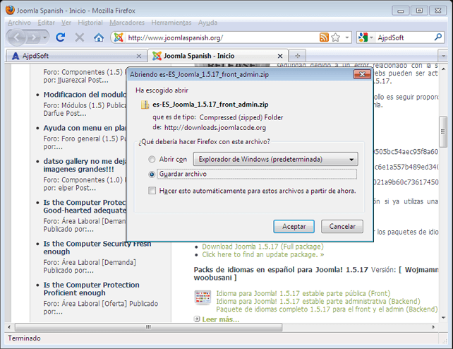Montar un servidor web y un sitio web en un equipo con Windows 7 con AppServ y Joomla - Traducir Joomla! a español
