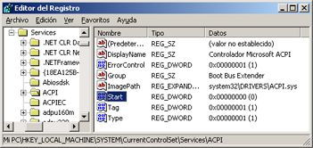 Proceso de arranque en Windows Server 2003 - Registro - Services - Valor con la clave START igual a cero