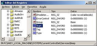 Proceso de arranque en Windows Server 2003 - Registro - Services - Valor con la clave START igual a uno