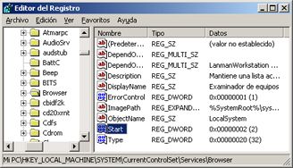 Proceso de arranque en Windows Server 2003 - Registro - Services - Valor con la clave START igual a dos