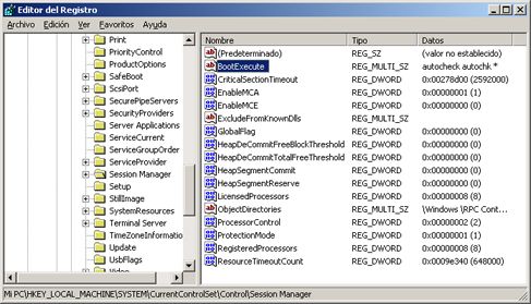 Proceso de arranque en Windows Server 2003 - Registro - Session Manager