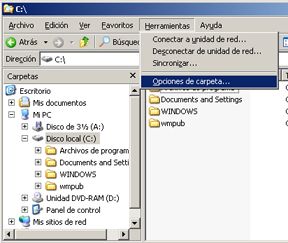 Proceso de arranque en Windows Server 2003 - Opciones de carpeta