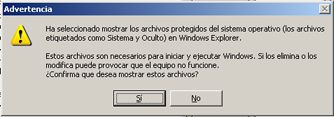 Proceso de arranque en Windows Server 2003 - Opciones de carpeta - Aviso