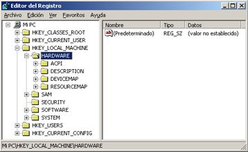 Proceso de arranque en Windows Server 2003 - Clave HARDWARE de la categoría HKEY_LOCAL_MACHINE del Registro de Configuraciones