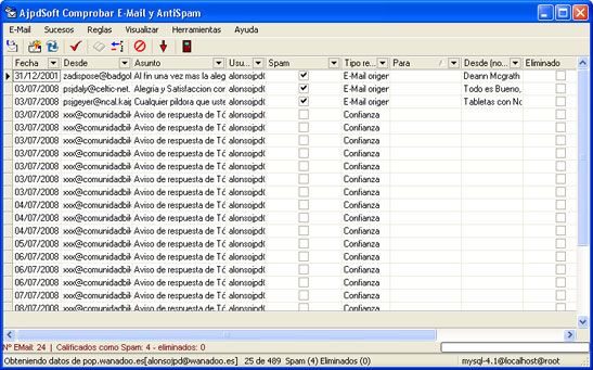 Software Libre AjpdSoft Comprobar E-Mail y AntiSpam - La aplicación en funcionamiento