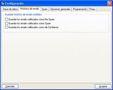 Software Libre AjpdSoft Comprobar E-Mail y AntiSpam - Configuración - Histórico