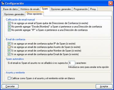 Software Libre AjpdSoft Comprobar E-Mail y AntiSpam - Configuración - Spam