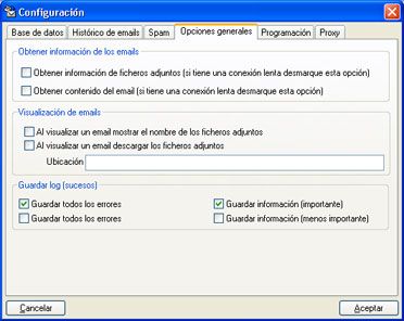 Software Libre AjpdSoft Comprobar E-Mail y AntiSpam - Configuración - Opciones generales