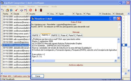 Software Libre AjpdSoft Comprobar E-Mail y AntiSpam - Visualizar el detalle de un email