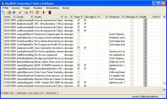 Software Libre AjpdSoft Comprobar E-Mail y AntiSpam - Aplicación en funcionamiento