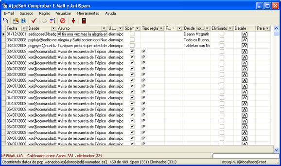 Software Libre AjpdSoft Comprobar E-Mail y AntiSpam - Aplicación en funcionamiento