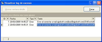 Software Libre AjpdSoft Comprobar E-Mail y AntiSpam - Visualizar log de sucesos