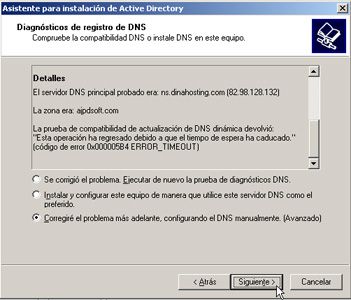 Windows Server 2003 a controlador de dominio - Diagnóstico de registro de DNS