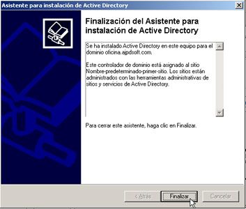 Windows Server 2003 a controlador de dominio - Finalización del proceso