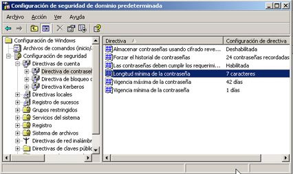 Windows Server 2003 a controlador de dominio - Configuración de seguridad de dominio predeterminada