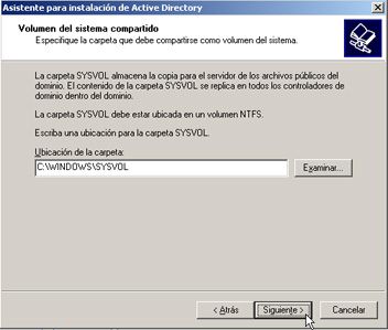 Windows Server 2003 a controlador de dominio - Ubicación SYSVOL