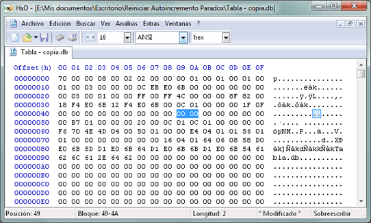 AjpdSoft Cómo cambiar el valor actual del campo autoincremento de una tabla Paradox manualmente con editor hexadecimal