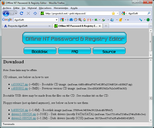 Descargar fichero ISO Offline NT Password & Registry Editor y grabar en CD