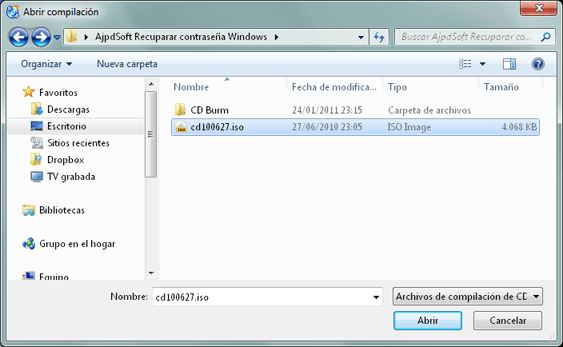 Crear CD con imagen ISO de Offline NT Password & Registry Editor