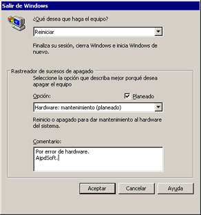 El Rastreador de sucesos de apagado de Windows Server 2003 - Inicios y apagados esperados e inesperados