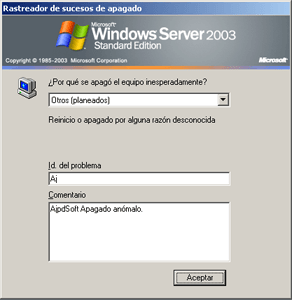 El Rastreador de sucesos de apagado de Windows Server 2003 - Habilitar o deshabilitar el Rastreador de sucesos de apagado