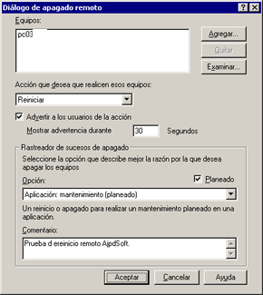 El Rastreador de sucesos de apagado de Windows Server 2003 - Inicios y apagados locales y remotos